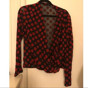 Zara Polka Dot Long Sleeve Wrap Top Size M